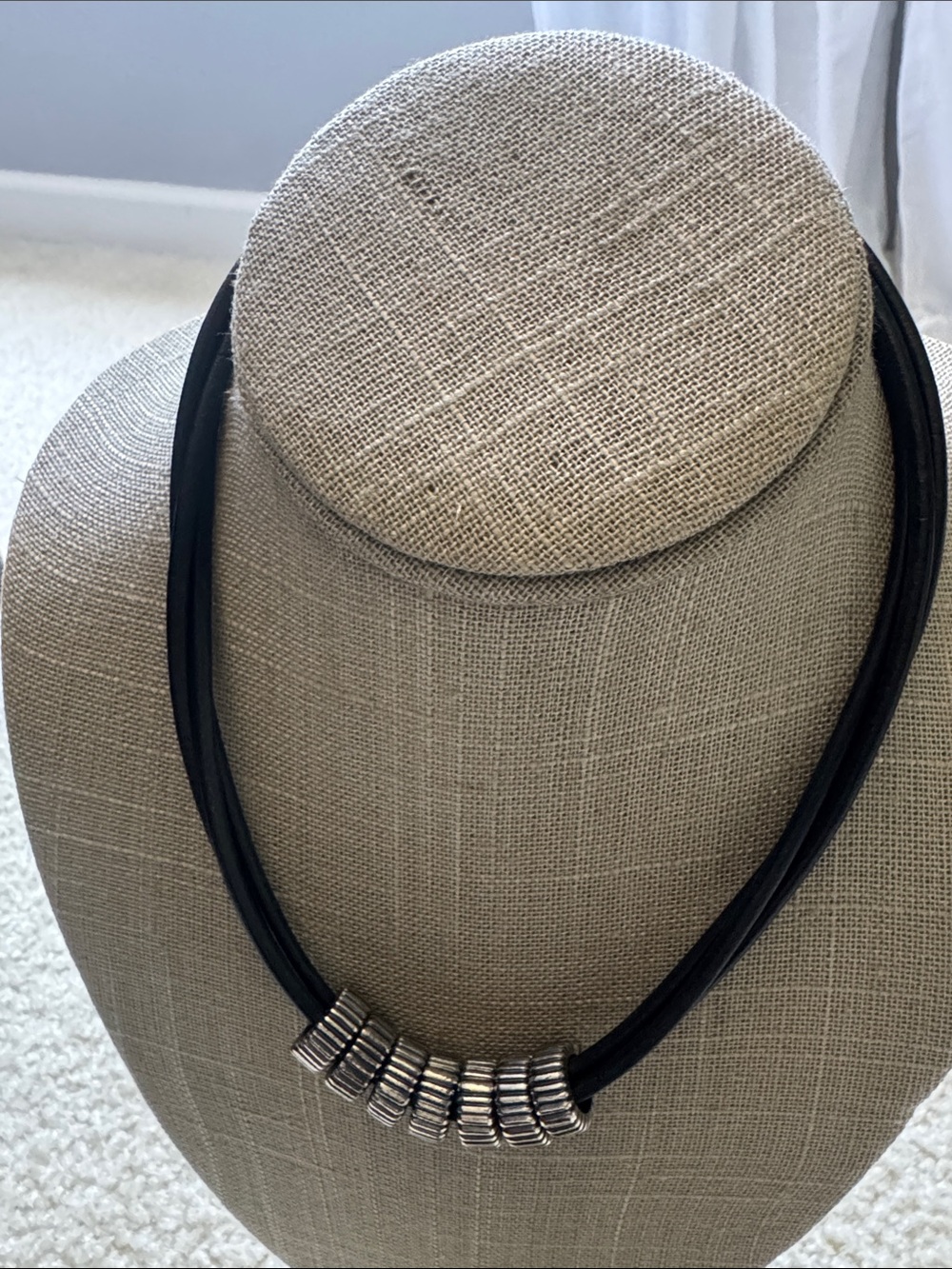 Lauren Ralph Lauren Black Multi-Strand Cord Necklace with Silver Beads